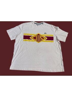 Lacoste Mens Short Sleeve Loose Fit Printed T Shirt Crew XXL 7 Cream Maroon SPOT